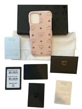 MCM Powder Pink Visetos iPhone 11 Pro Case Monogram Leather Card Slot NEW